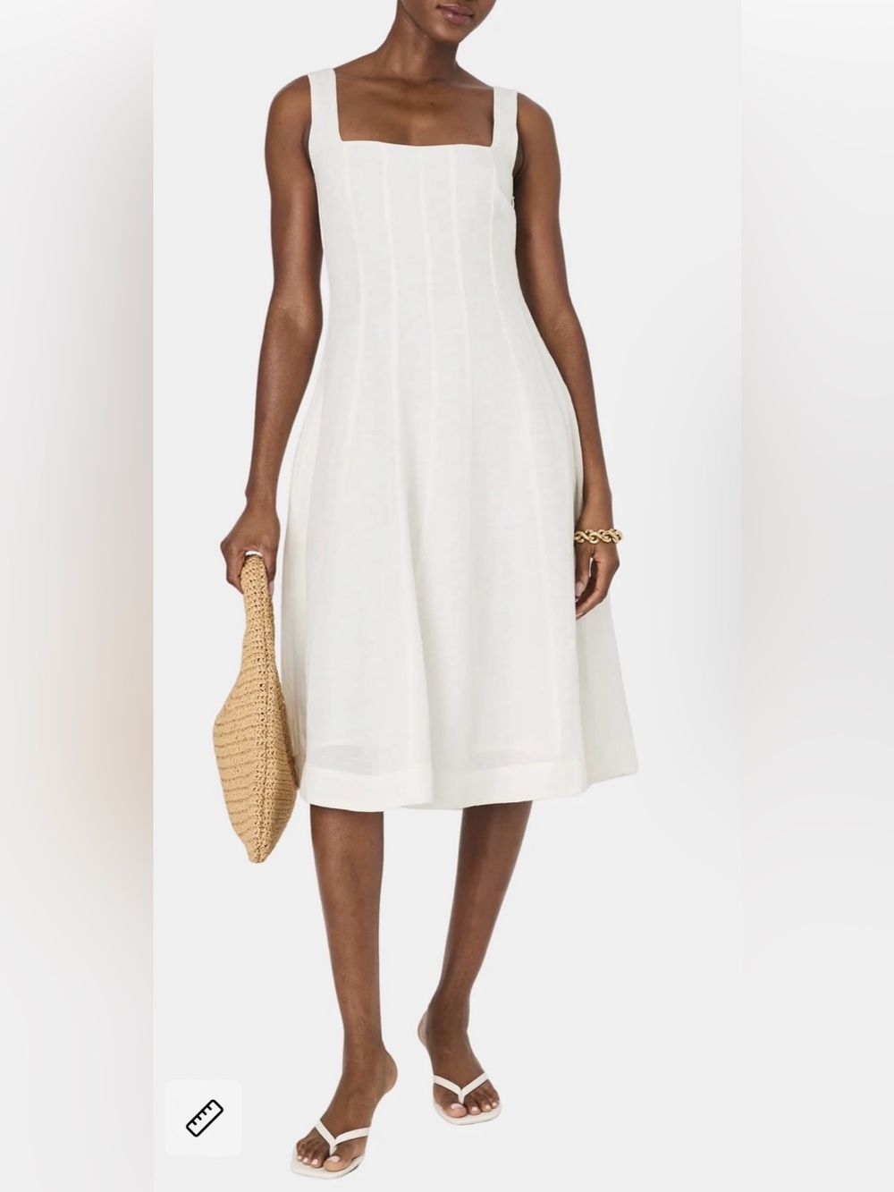 French Connection White Square-Neck Midi Dress with Wide Straps